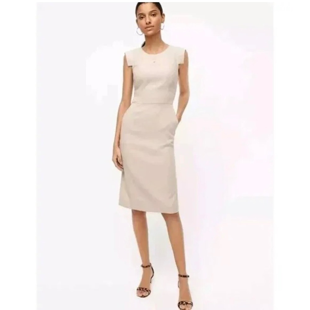 J Crew Beige‎ Cap Sleeve Resume Linen Sheath Dress NWT Academia Career Work